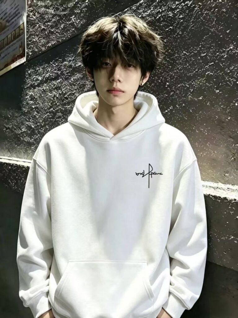 American-style lettered cotton graphic hooded sweatshirt for teenage boys, loose-fit heavyweight fleece-lined trendy student top
